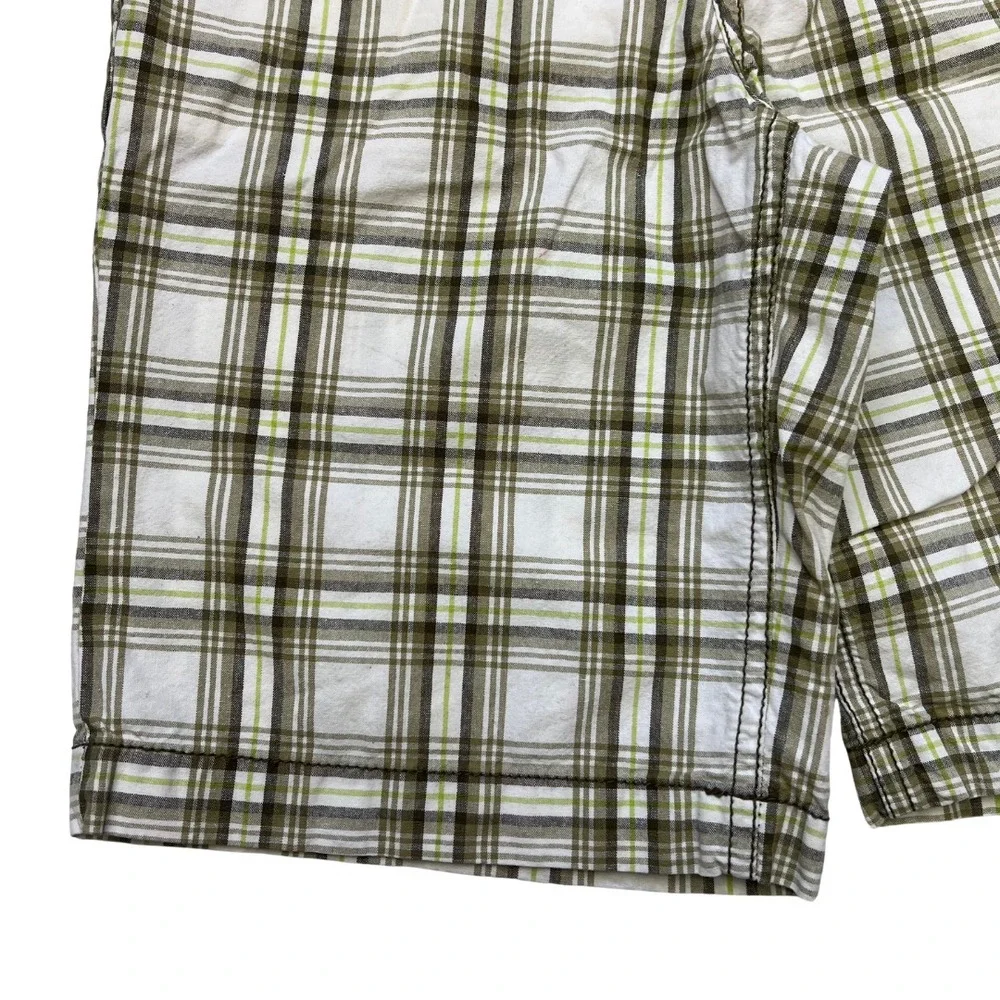 Old Navy Boy's Knee Length Green Plaid Bermuda Shorts Adjustable Waist‎ Sz 8